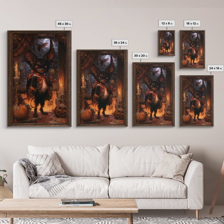 The Bat-Winged Imp, Dark Academia Wall Art, Vertical Wall Art, Framed Canvas Print, Gothic Wall Decor, Halloween Portrait Art