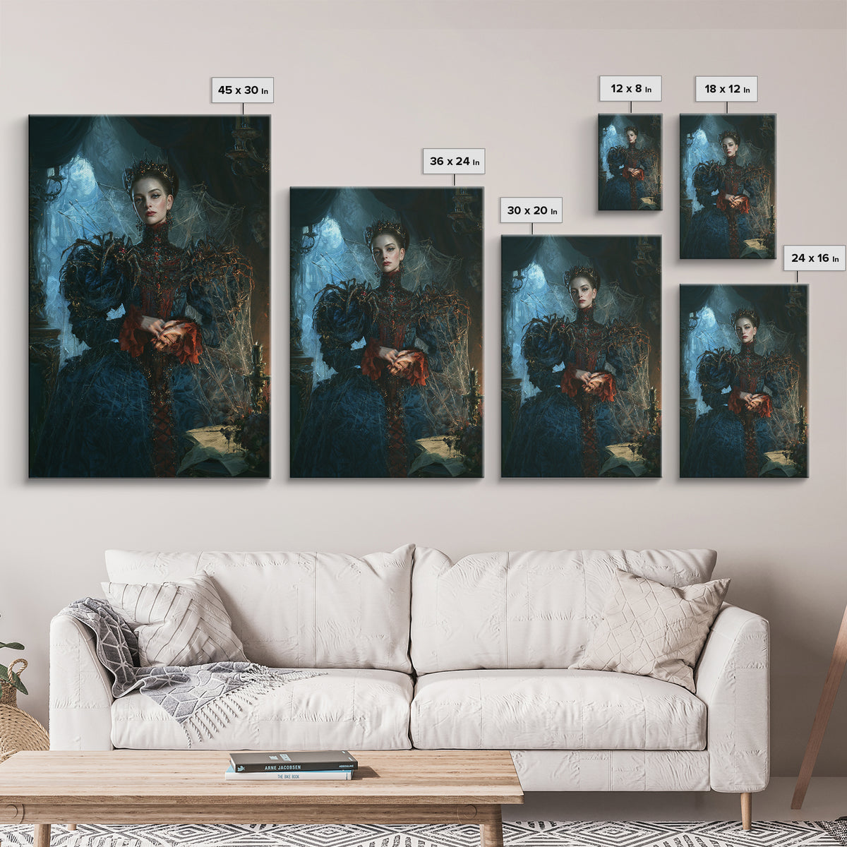 The Spider Queen, Antique Gothic Portrait, Vertical Wall Art, Framed Canvas Print, Gothic Wall Decor, Halloween Portrait Art