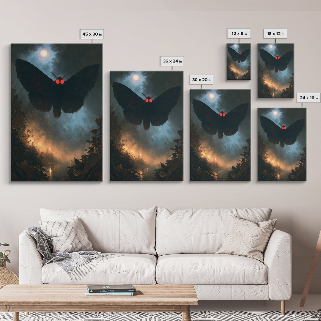 The Red-Eyed Moth Creature, Victorian Gothic Art, Vertical Wall Art, Framed Canvas Print, Gothic Wall Decor, Halloween Portrait Art