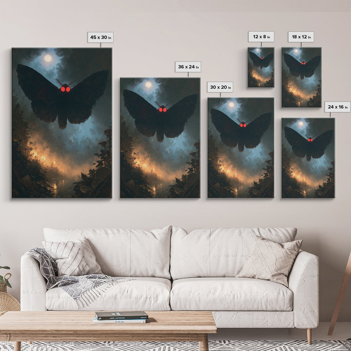 The Red-Eyed Moth Creature, Victorian Gothic Art, Vertical Wall Art, Framed Canvas Print, Gothic Wall Decor, Halloween Portrait Art