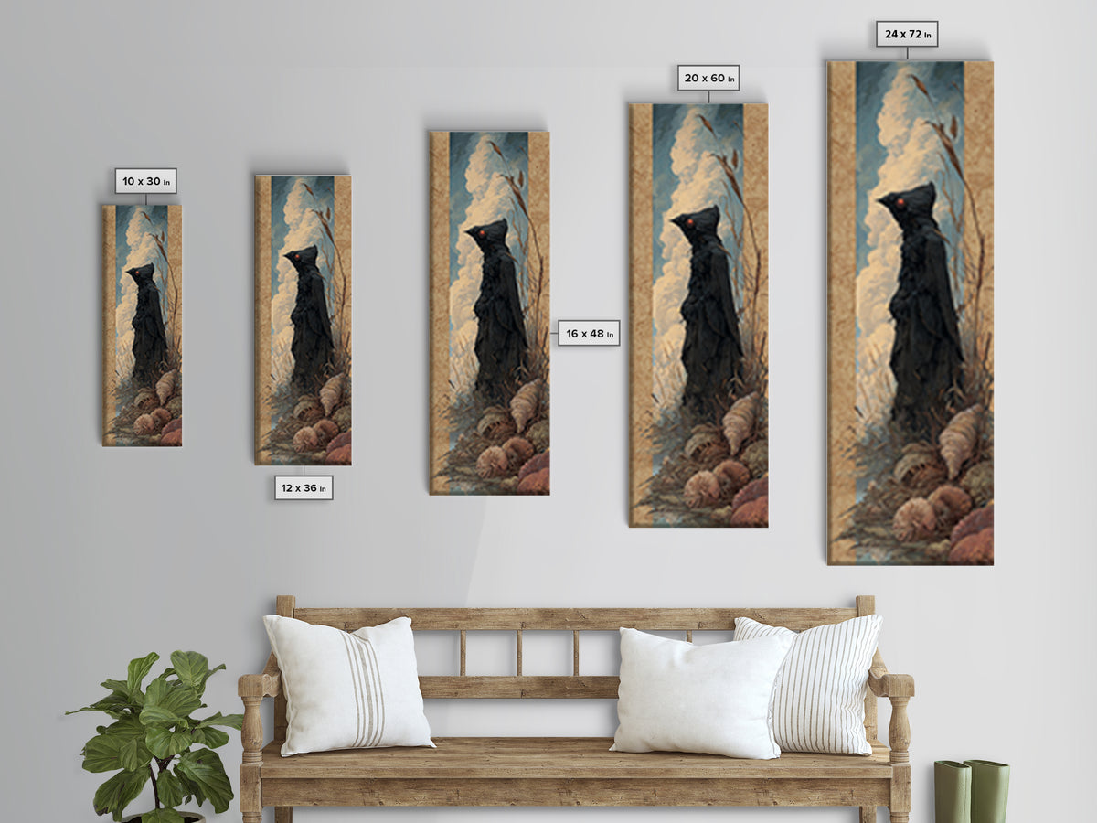 The Red-Eyed Moth Creature, Dark Academia Wall Art, Tall Narrow Wall Art, Canvas Print, Gothic Wall Decor, Halloween Portrait Art