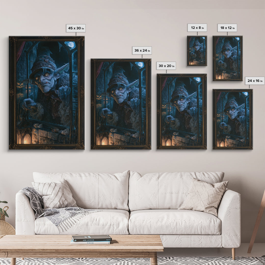 The Frost Goblin, Macabre Victorian Decor, Vertical Wall Art, Framed Canvas Print, Gothic Wall Decor, Halloween Portrait Art