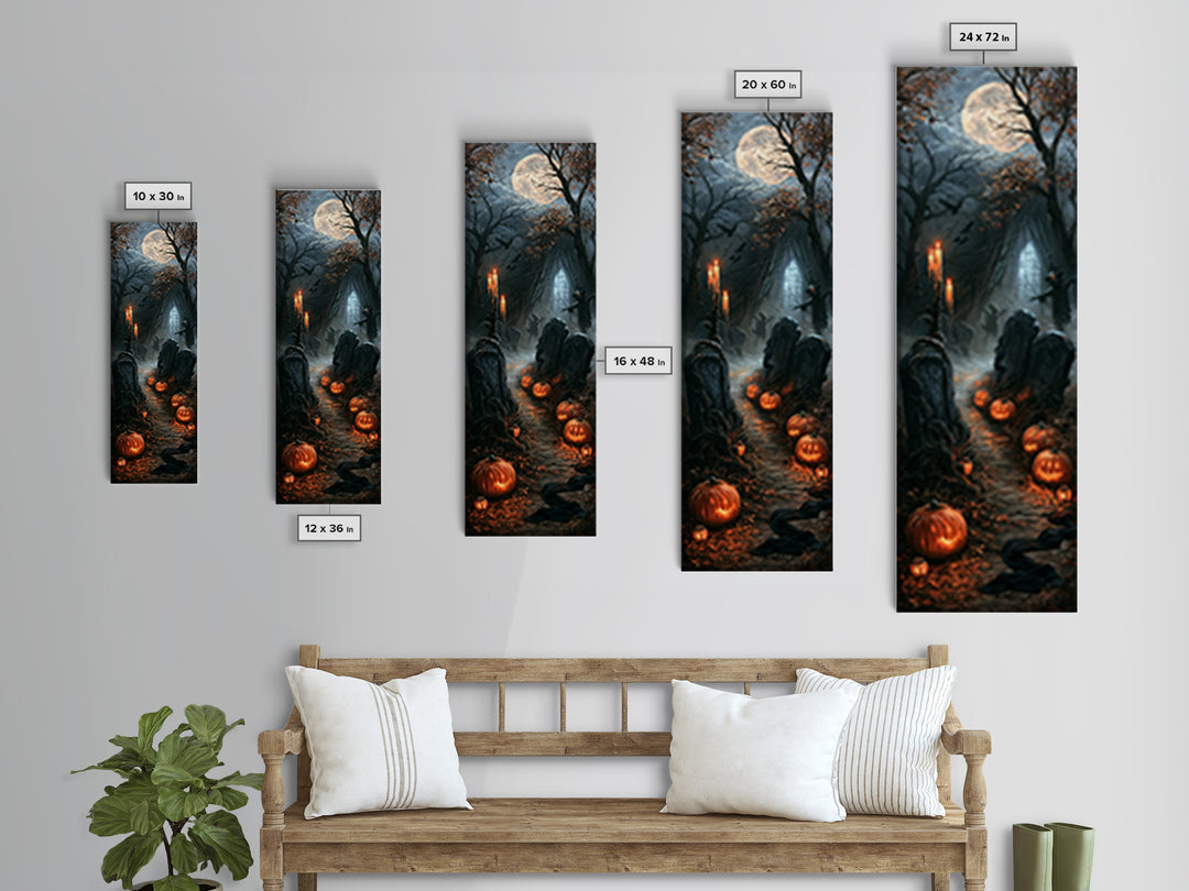 The Moonlit Cemetery, Victorian Gothic Art, Tall Narrow Wall Art, Canvas Print, Gothic Wall Decor, Halloween Portrait Art, Gothic Home Decor