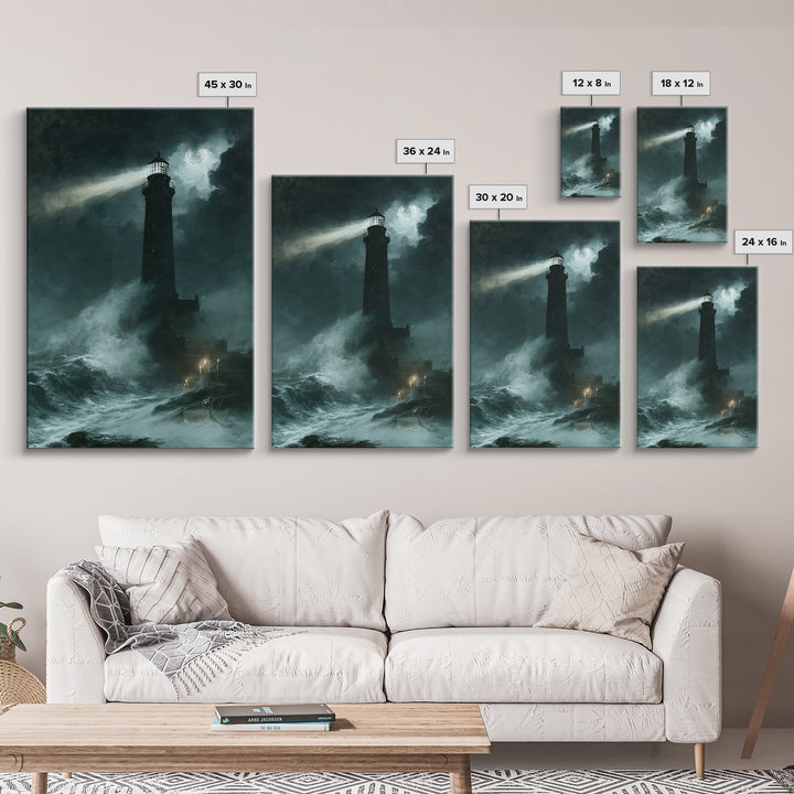 The Cursed Lighthouse, Macabre Victorian Decor, Vertical Wall Art, Framed Canvas Print, Gothic Wall Decor, Halloween Portrait Art