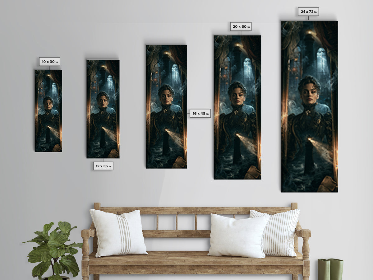 The Cursed Lighthouse, Antique Gothic Portrait, Tall Narrow Wall Art, Framed Canvas Print, Gothic Wall Decor, Halloween Portrait Art