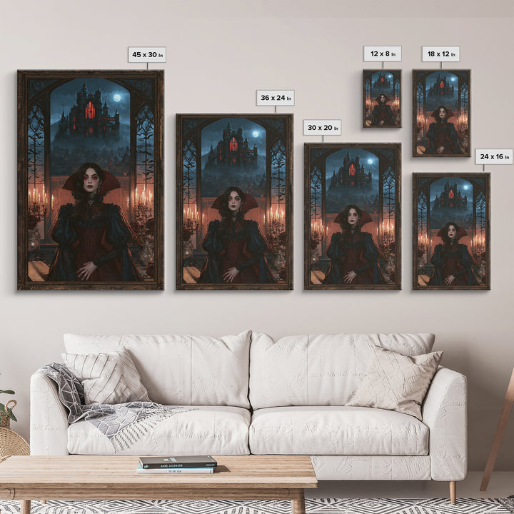 The Vampire Castle, Victorian Horror Portrait, Vertical Wall Art, Framed Canvas Print, Gothic Wall Decor, Halloween Portrait Art
