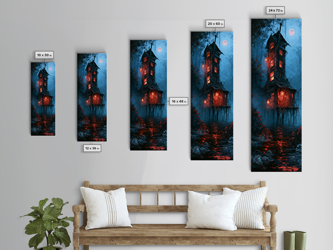 The Foggy Swamp Shack, Antique Gothic Portrait, Tall Narrow Wall Art, Framed Canvas Print, Gothic Wall Decor, Halloween Portrait Art