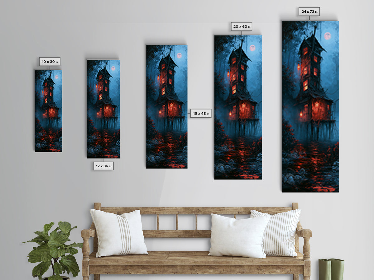 The Foggy Swamp Shack, Antique Gothic Portrait, Tall Narrow Wall Art, Framed Canvas Print, Gothic Wall Decor, Halloween Portrait Art