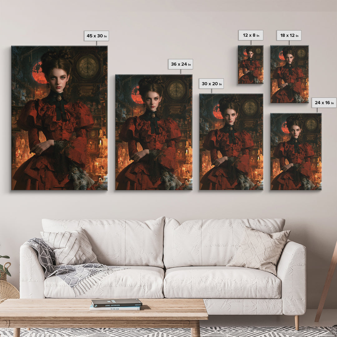 The Midnight Antique Shop, Dark Academia Wall Art, Vertical Wall Art, Framed Canvas Print, Gothic Wall Decor, Halloween Portrait Art