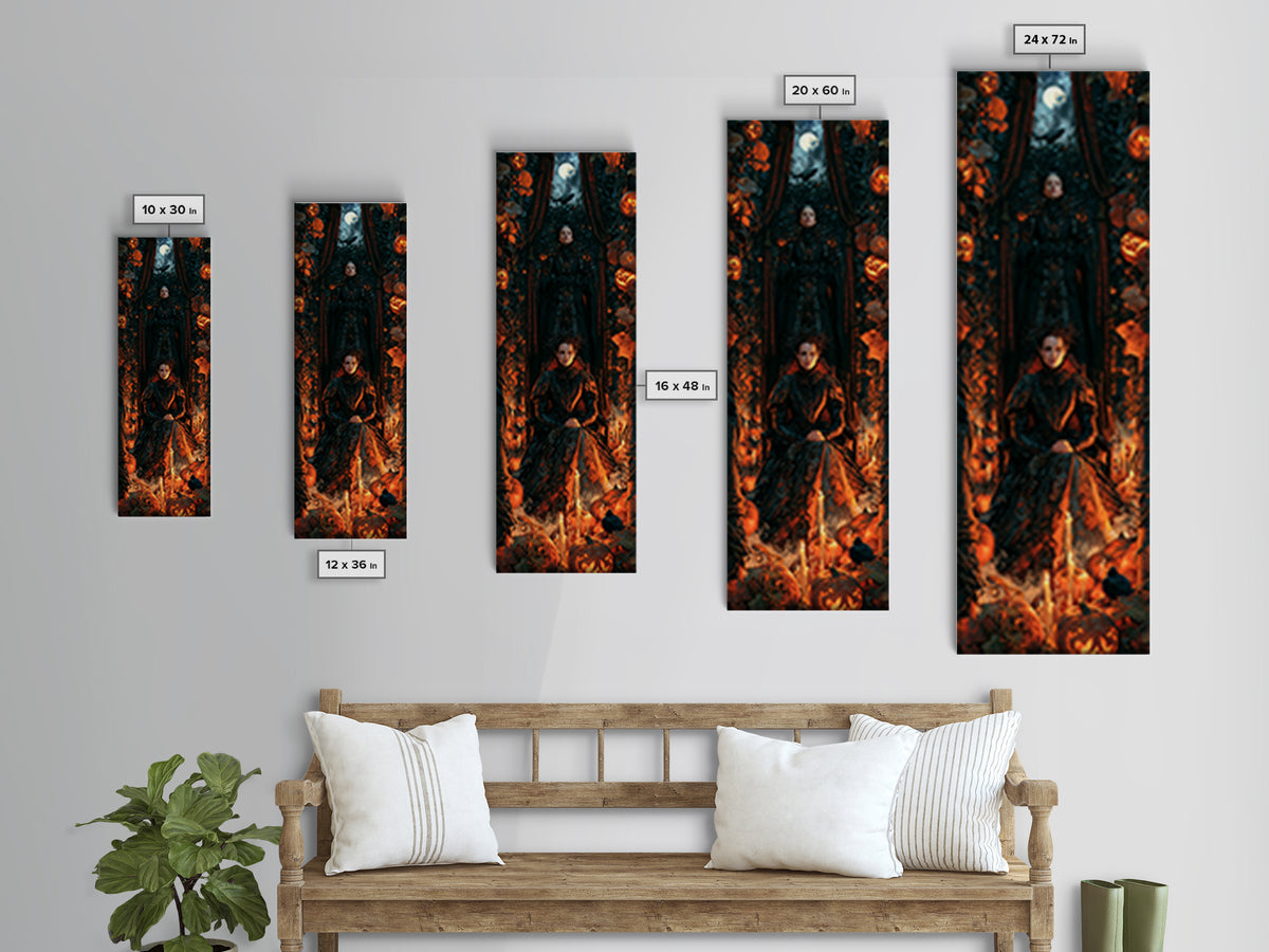 The Pumpkin Patch Maze, Victorian Gothic Art, Tall Narrow Wall Art, Canvas Print, Gothic Wall Decor, Halloween Portrait Art, Halloween Decor