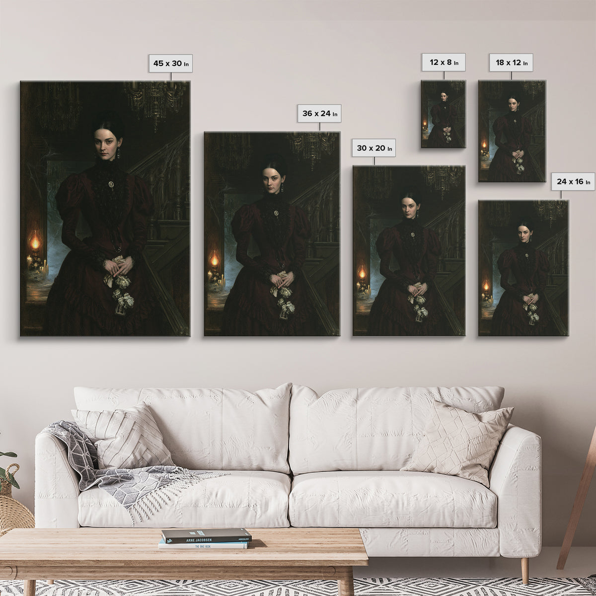 The Haunted Hotel, Antique Gothic Portrait, Vertical Wall Art, Framed Canvas Print, Gothic Wall Decor, Halloween Portrait Art