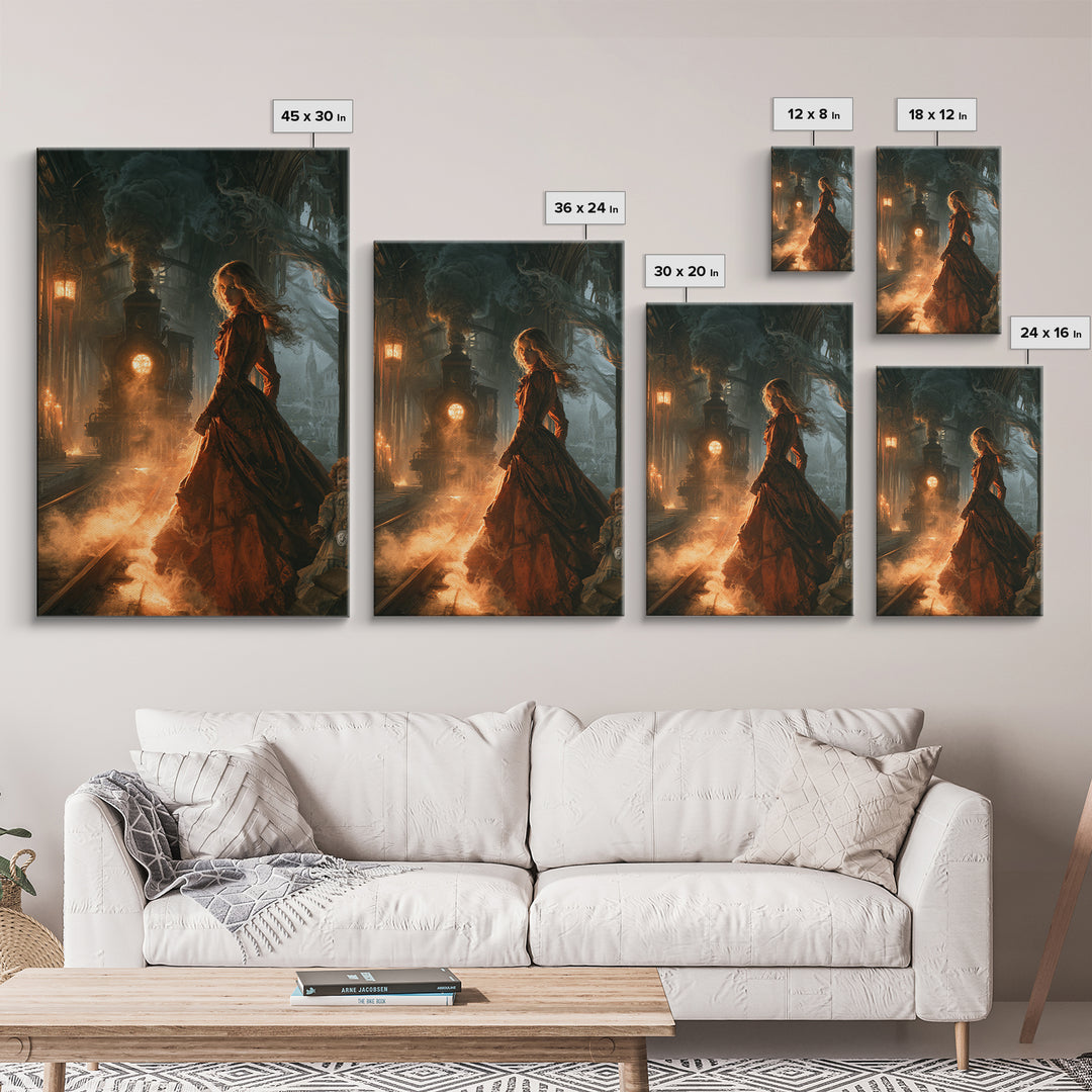 The Abandoned Train Station, Macabre Victorian Decor, Vertical Wall Art, Canvas Print, Gothic Wall Decor, Halloween Portrait Art
