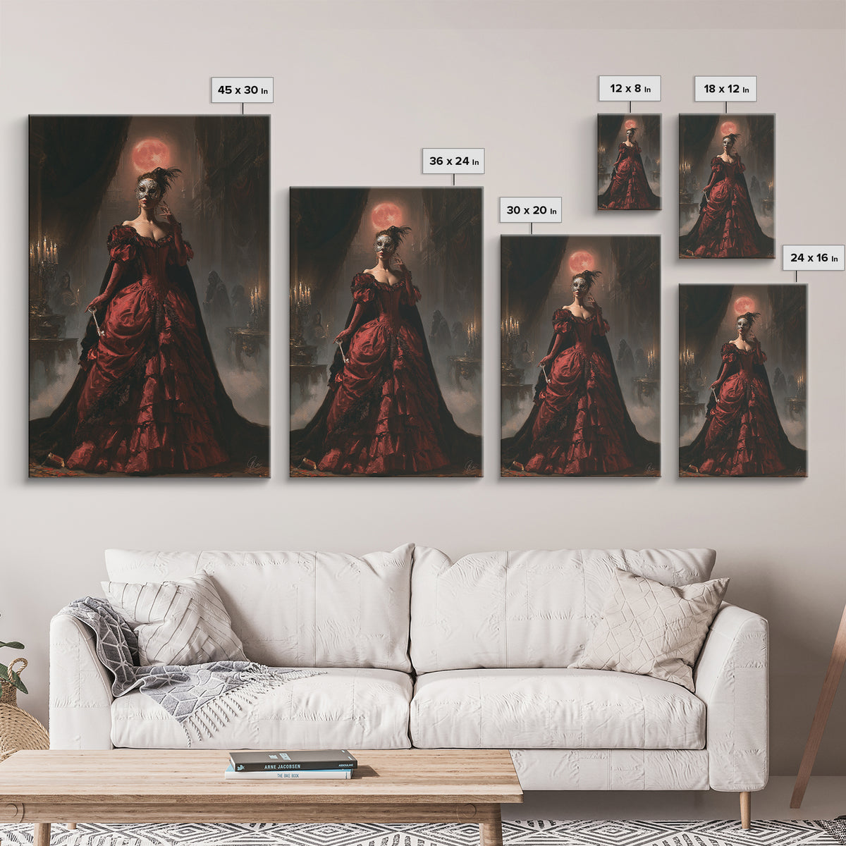 The Midnight Masquerade, Antique Gothic Portrait, Vertical Wall Art, Canvas Print, Gothic Wall Decor, Halloween Portrait Art