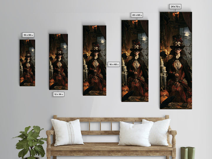 The Midnight Masquerade, Antique Gothic Portrait, Tall Narrow Wall Art, Canvas Print, Gothic Wall Decor, Halloween Portrait Art