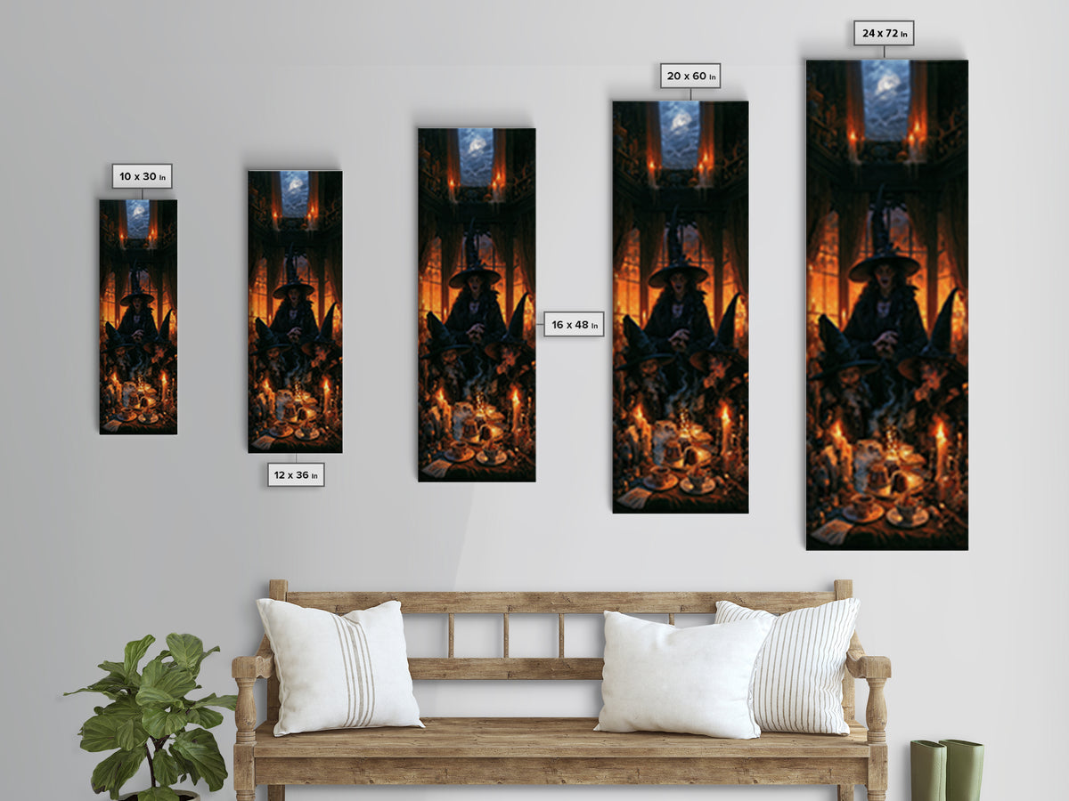 The Witches' Tea Party, Antique Gothic Portrait, Tall Narrow Wall Art, Canvas Print, Gothic Wall Decor, Halloween Portrait Art