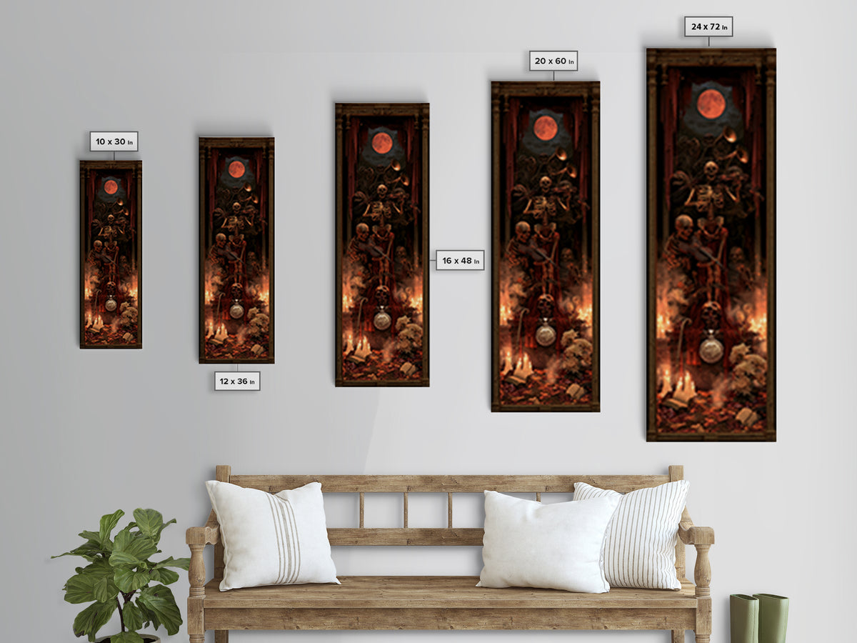 The Skeleton Orchestra, Dark Academia Wall Art, Tall Narrow Wall Art, Canvas Print, Gothic Wall Decor, Halloween Portrait Art