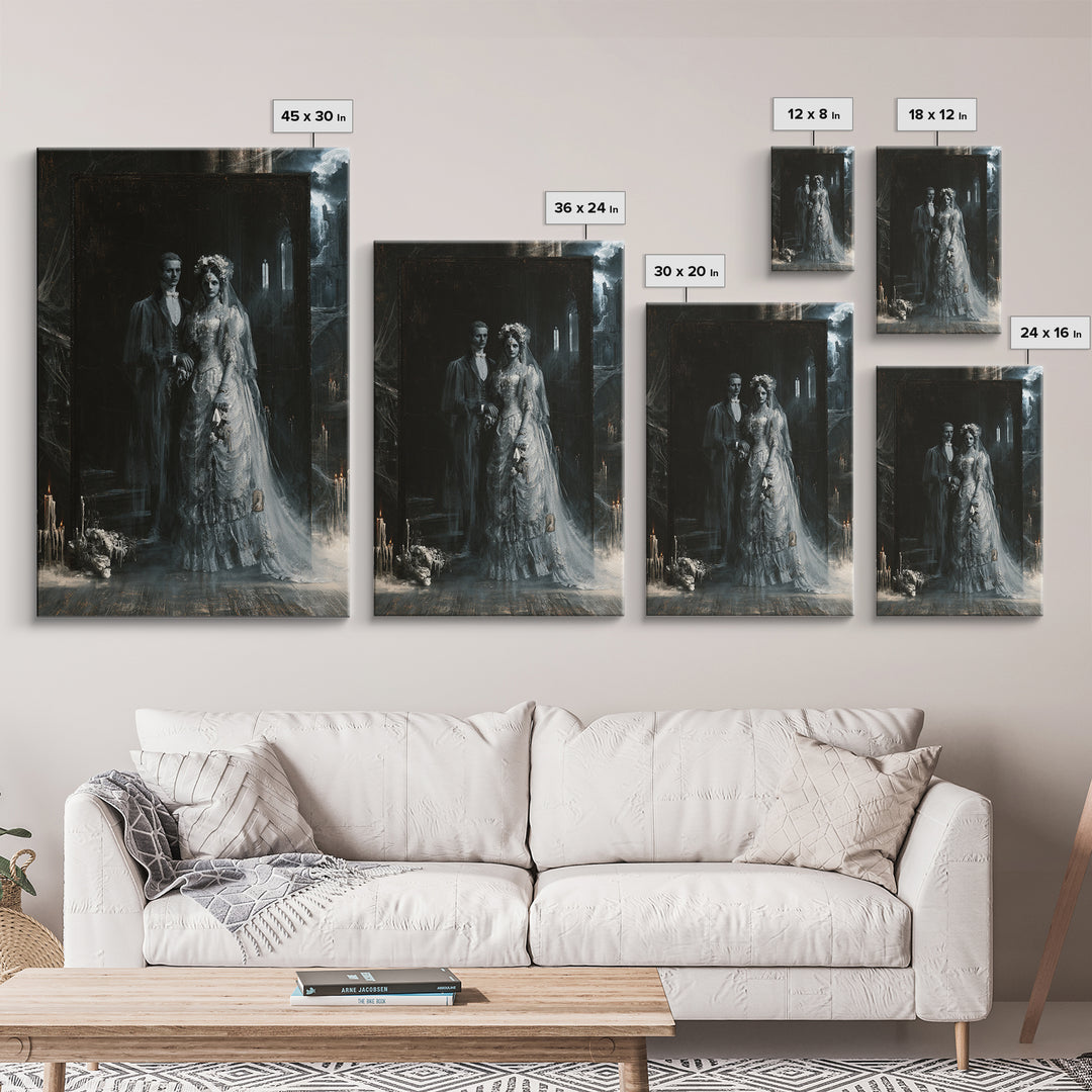 The Ghost Wedding, Victorian Horror Portrait, Vertical Wall Art, Framed Canvas Print, Gothic Wall Decor, Halloween Portrait Art