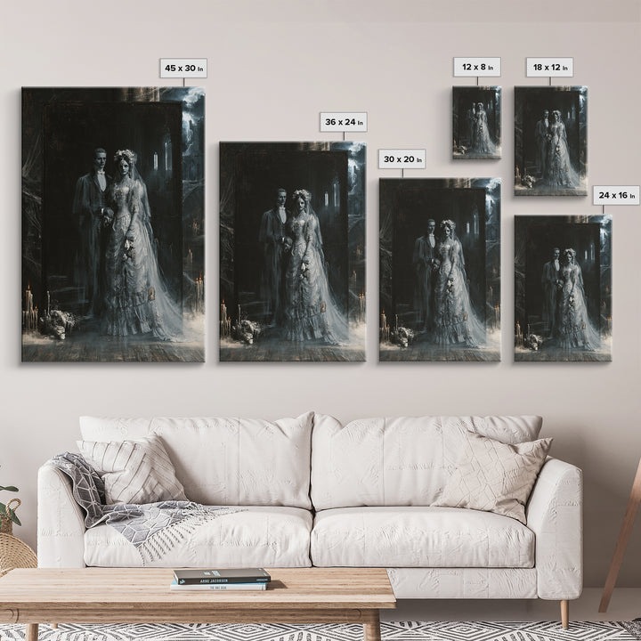 The Ghost Wedding, Victorian Horror Portrait, Vertical Wall Art, Framed Canvas Print, Gothic Wall Decor, Halloween Portrait Art