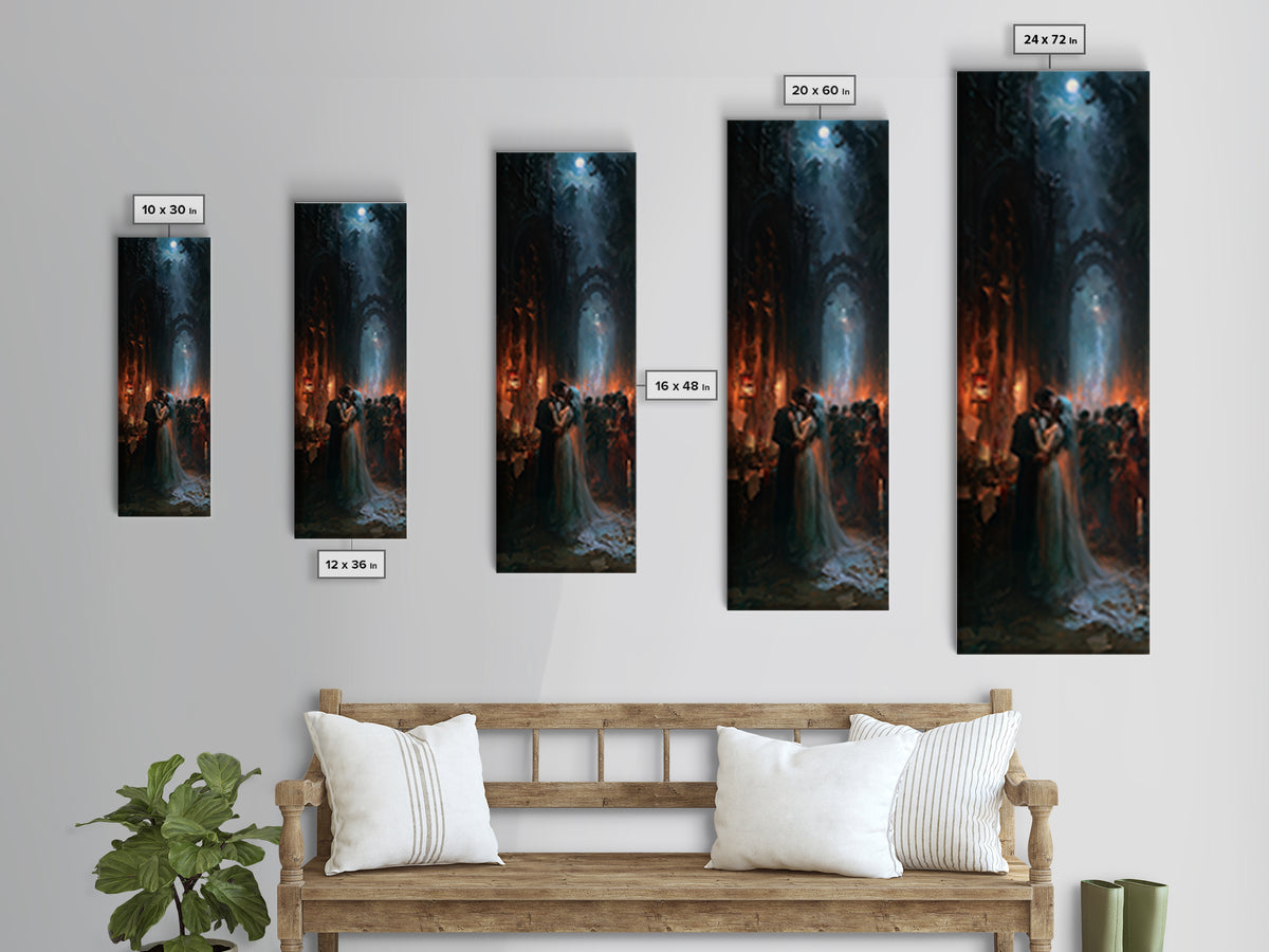 The Ghost Wedding, Victorian Gothic Art, Tall Narrow Wall Art, Canvas Print, Gothic Wall Decor, Halloween Portrait Art, Spooky Wall Decor