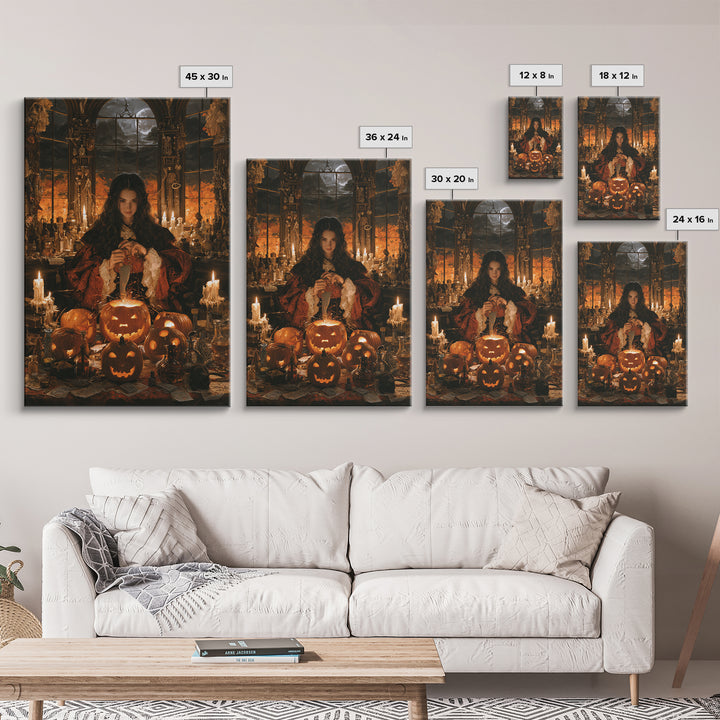 The Pumpkin-Carving Ritual, Victorian Gothic Art, Vertical Wall Art, Canvas Print, Gothic Wall Decor, Halloween Portrait Art