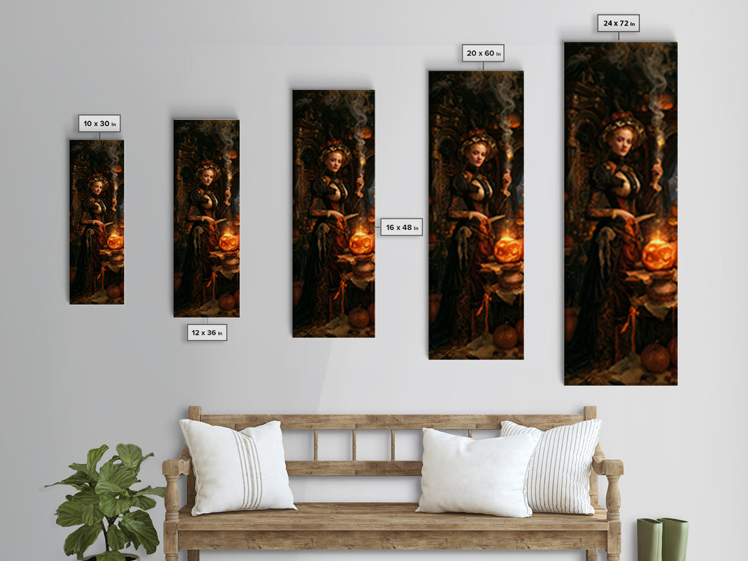 The Pumpkin-Carving Ritual, Victorian Horror Portrait, Tall Narrow Wall Art, Framed Canvas Print, Gothic Wall Decor, Halloween Portrait Art