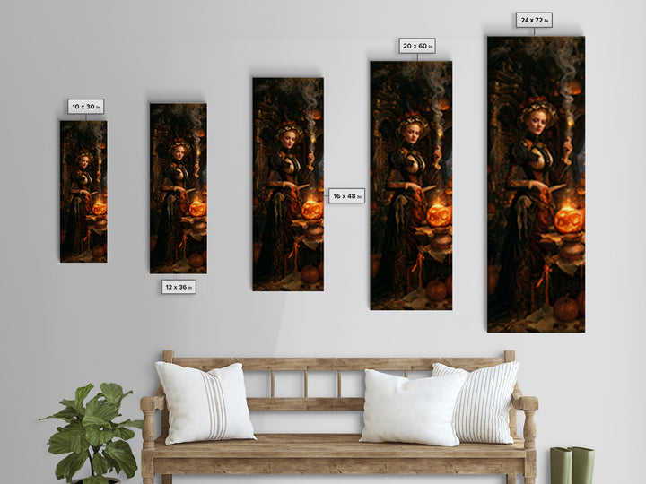 The Pumpkin-Carving Ritual, Victorian Horror Portrait, Tall Narrow Wall Art, Framed Canvas Print, Gothic Wall Decor, Halloween Portrait Art