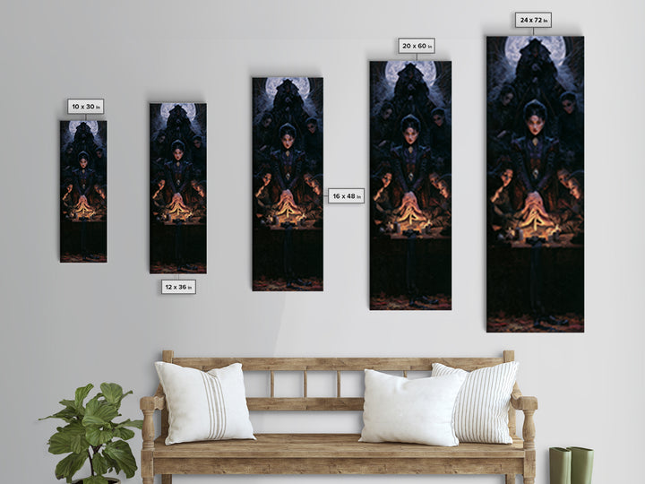 The Candlelit Seance, Antique Gothic Portrait, Tall Narrow Wall Art, Framed Canvas Print, Gothic Wall Decor, Halloween Portrait Art