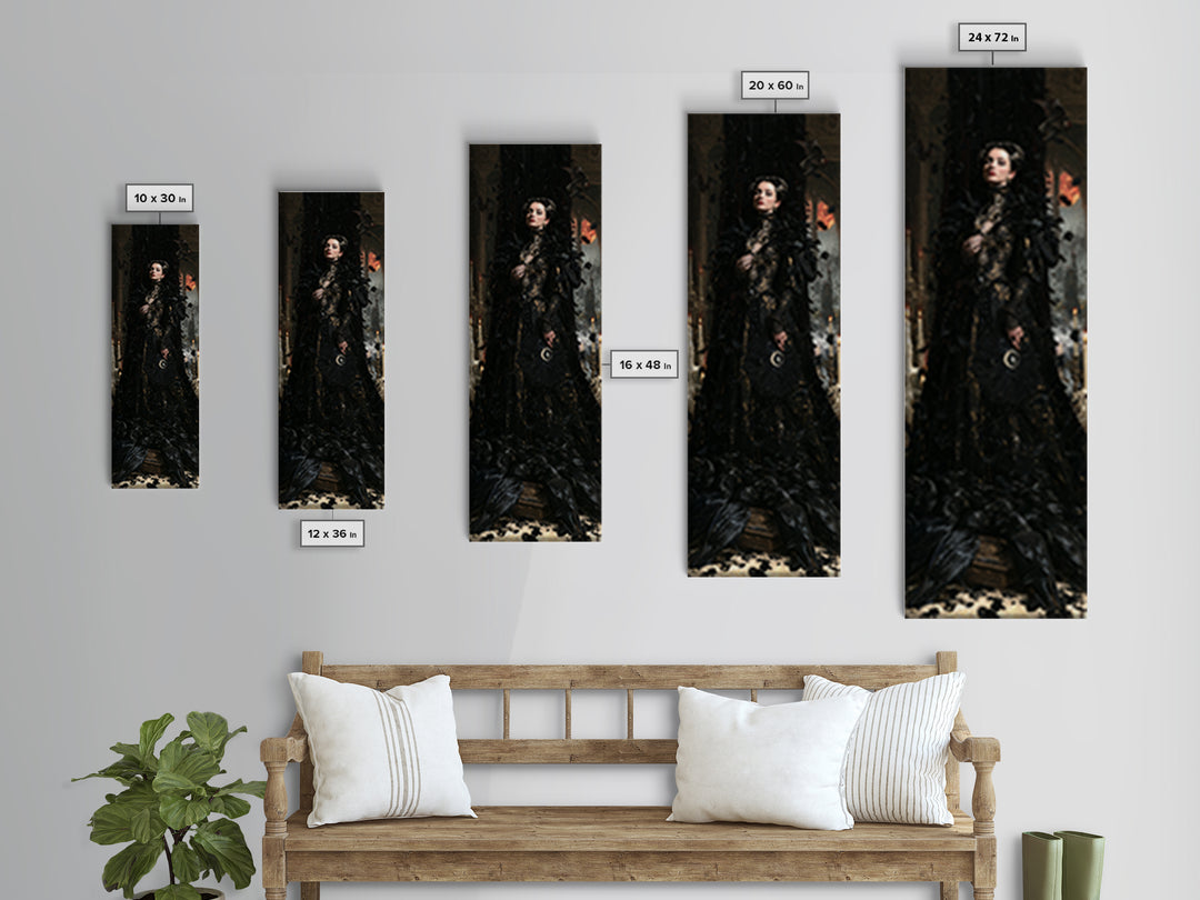 The Raven Funeral, Antique Gothic Portrait, Tall Narrow Wall Art, Canvas Print, Gothic Wall Decor, Halloween Portrait Art