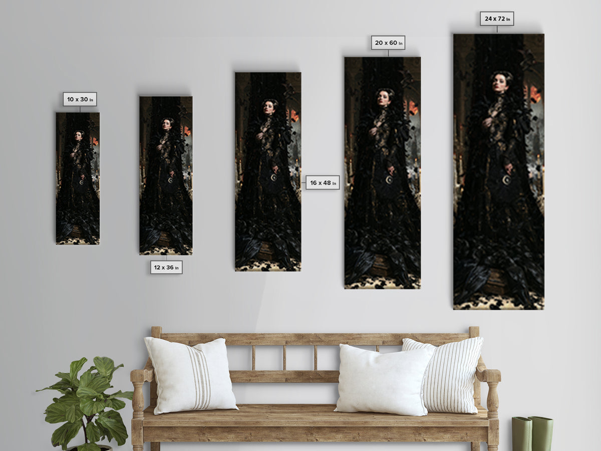The Raven Funeral, Antique Gothic Portrait, Tall Narrow Wall Art, Canvas Print, Gothic Wall Decor, Halloween Portrait Art