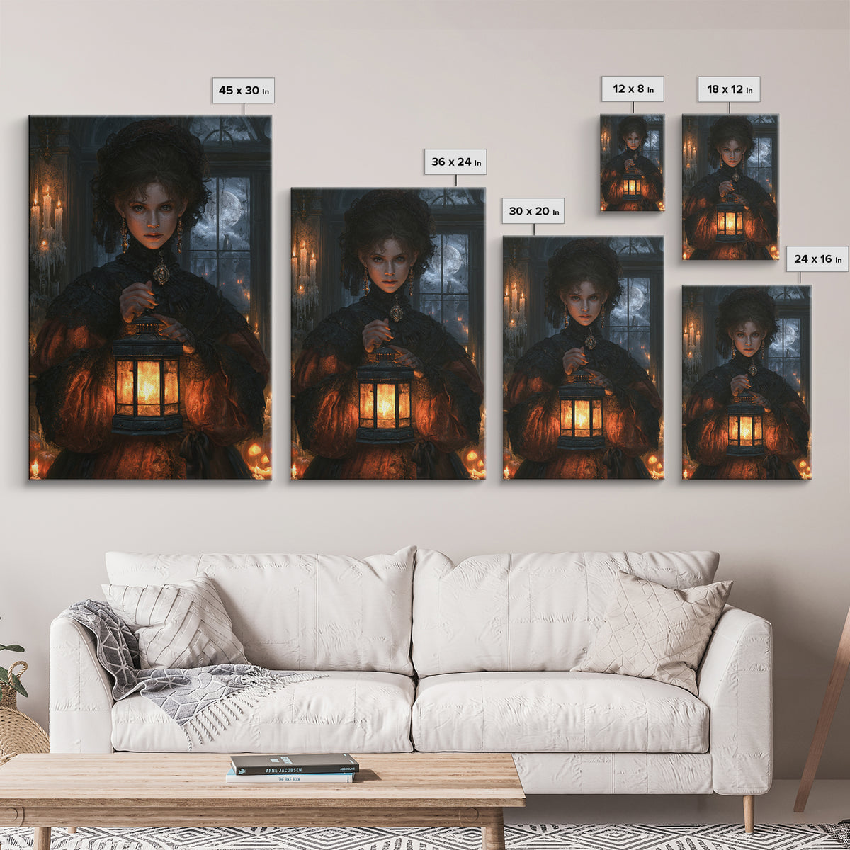 The Cemetery Lantern Festival, Antique Gothic Portrait, Vertical Wall Art, Canvas Print, Gothic Wall Decor, Halloween Portrait Art
