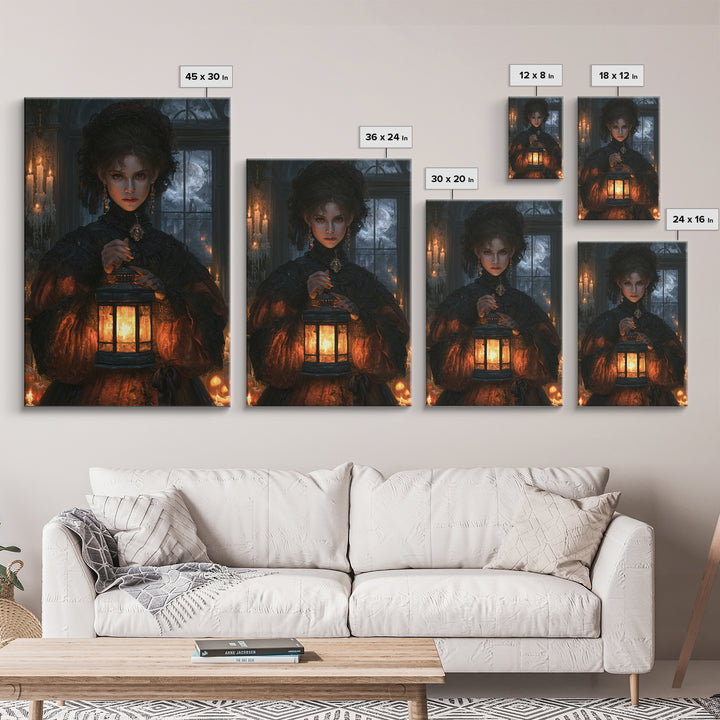 The Cemetery Lantern Festival, Antique Gothic Portrait, Vertical Wall Art, Canvas Print, Gothic Wall Decor, Halloween Portrait Art