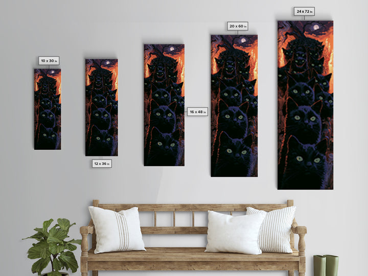 The Black Cat Gathering, Macabre Victorian Decor, Tall Narrow Wall Art, Framed Canvas Print, Gothic Wall Decor, Halloween Portrait Art