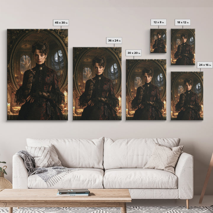 The Cursed Mirror, Victorian Gothic Art, Vertical Wall Art, Canvas Print, Gothic Wall Decor, Halloween Portrait Art, Halloween Decor