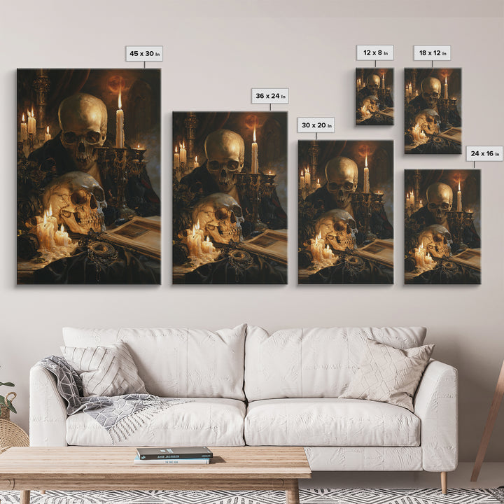 The Talking Skull, Dark Academia Wall Art, Vertical Wall Art, Framed Canvas Print, Gothic Wall Decor, Halloween Portrait Art