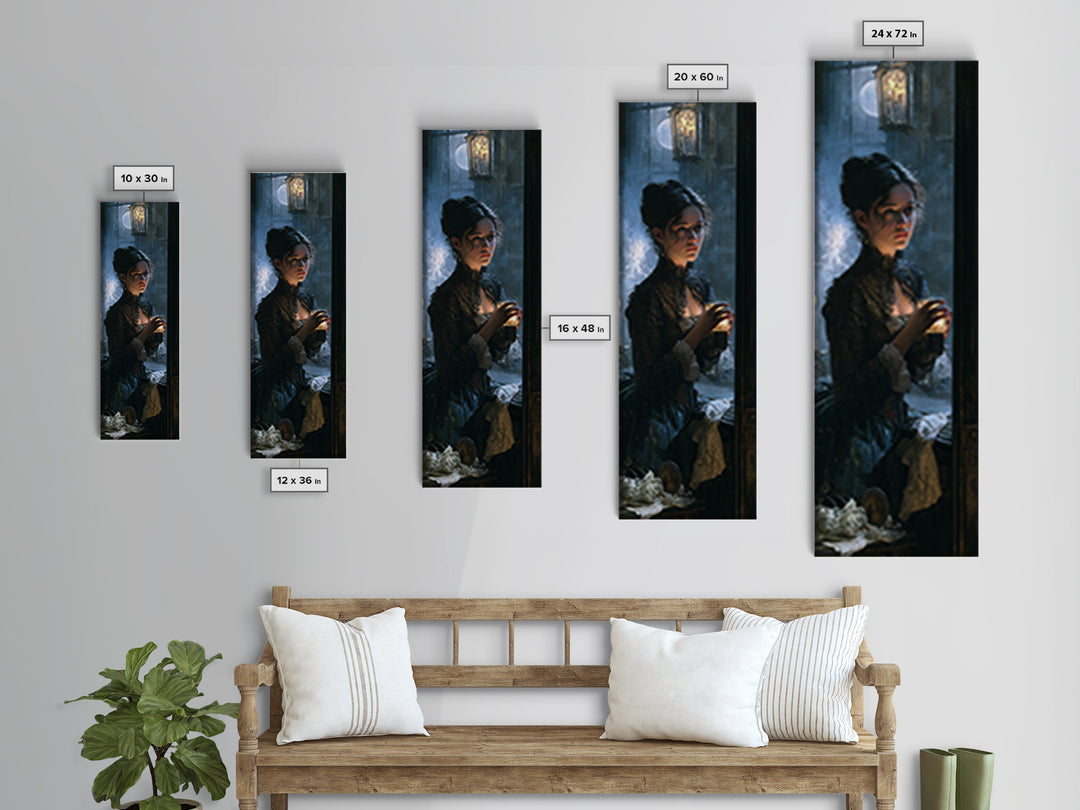 The Haunted Music Box, Antique Gothic Portrait, Tall Narrow Wall Art, Canvas Print, Gothic Wall Decor, Halloween Portrait Art