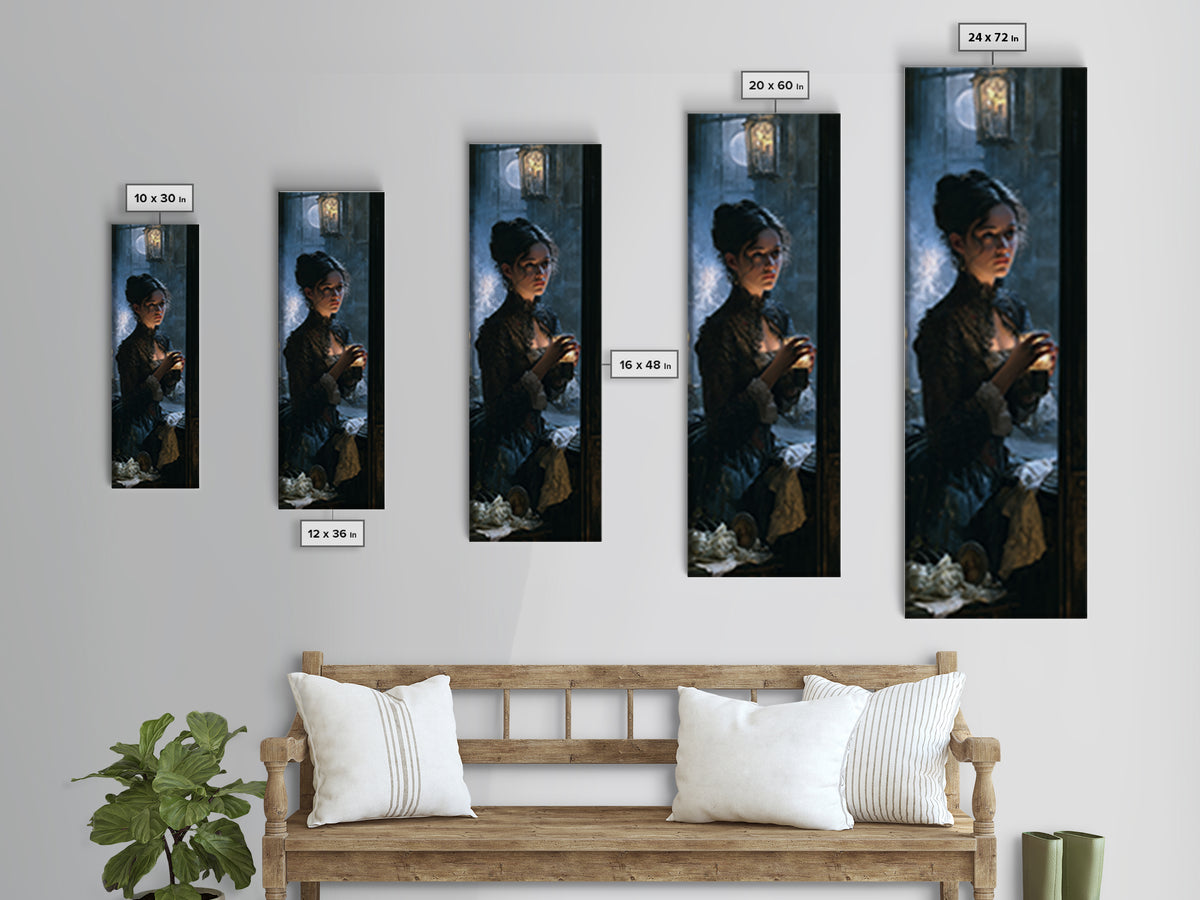 The Haunted Music Box, Antique Gothic Portrait, Tall Narrow Wall Art, Canvas Print, Gothic Wall Decor, Halloween Portrait Art