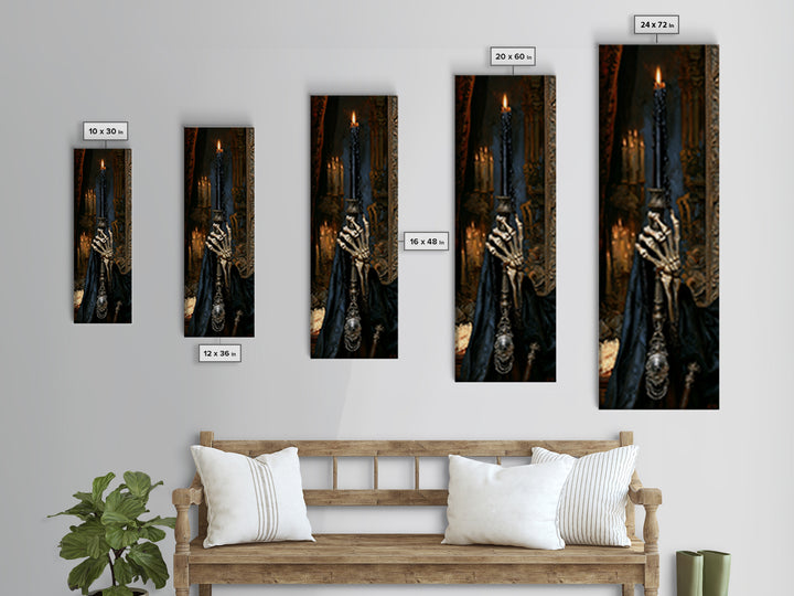 The Skeletal Hand Candleholder, Victorian Horror Portrait, Tall Narrow Wall Art, Framed Canvas Print, Gothic Wall Decor, Macabre Wall Art