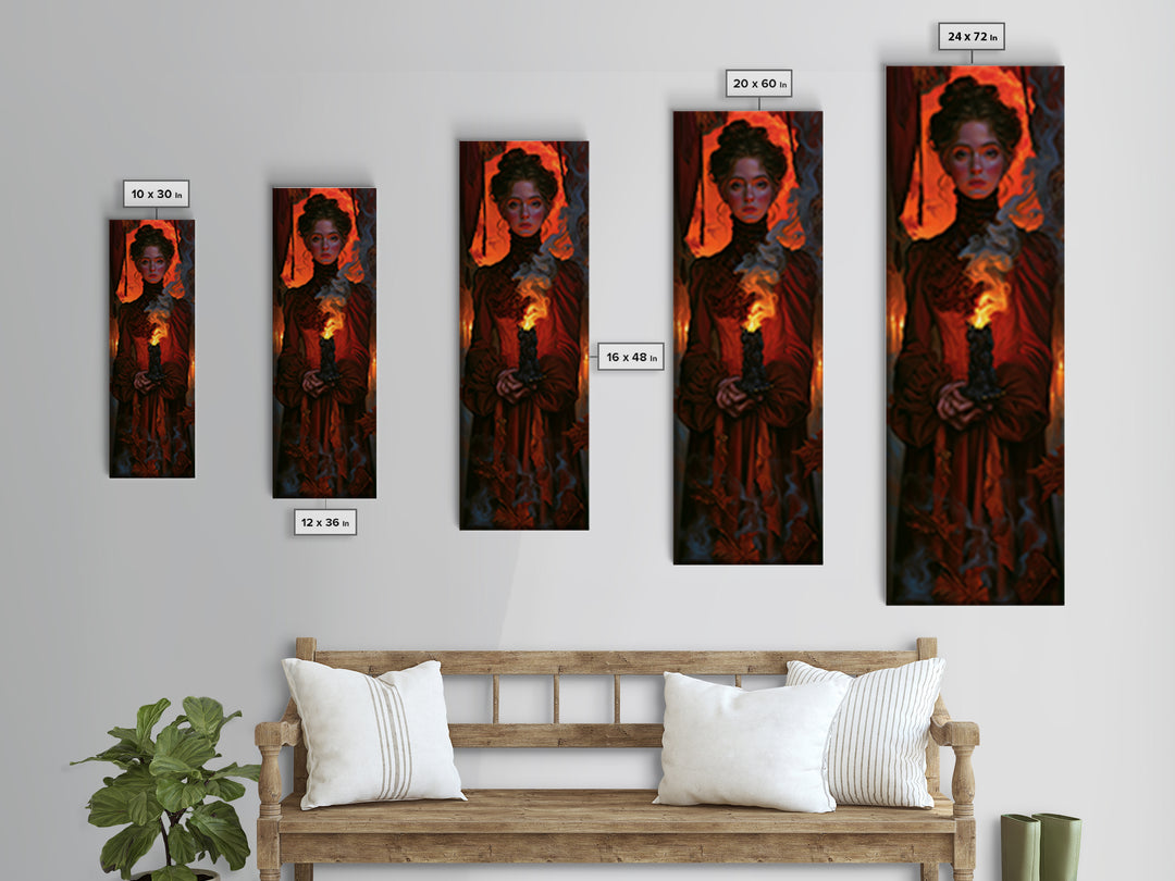 The Black Wax Candle, Macabre Victorian Decor, Tall Narrow Wall Art, Canvas Print, Gothic Wall Decor, Halloween Portrait Art