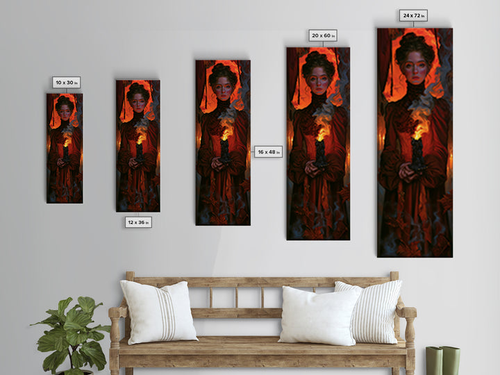 The Black Wax Candle, Macabre Victorian Decor, Tall Narrow Wall Art, Canvas Print, Gothic Wall Decor, Halloween Portrait Art