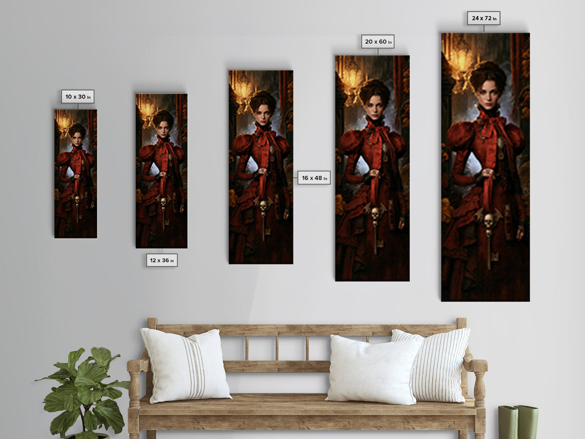 The Coffin Key, Antique Gothic Portrait, Tall Narrow Wall Art, Framed Canvas Print, Gothic Wall Decor, Halloween Portrait Art