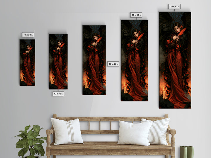 The Raven-Feather Quill, Victorian Horror Portrait, Tall Narrow Wall Art, Canvas Print, Gothic Wall Decor, Halloween Portrait Art