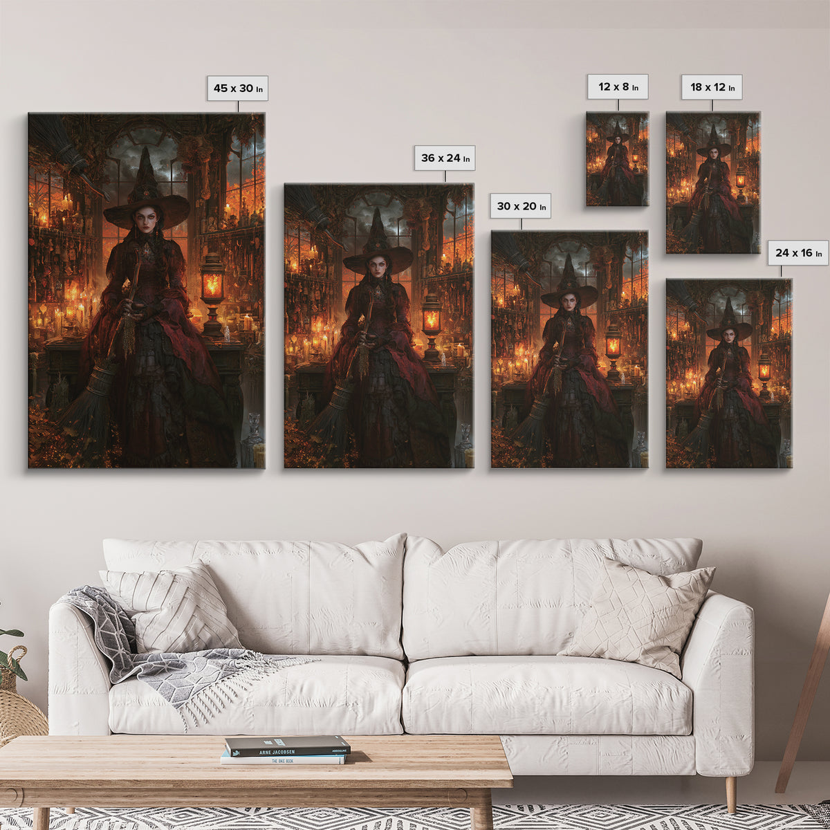 The Witch'S Broom, Dark Academia Wall Art, Vertical Wall Art, Framed Canvas Print, Gothic Wall Decor, Halloween Portrait Art