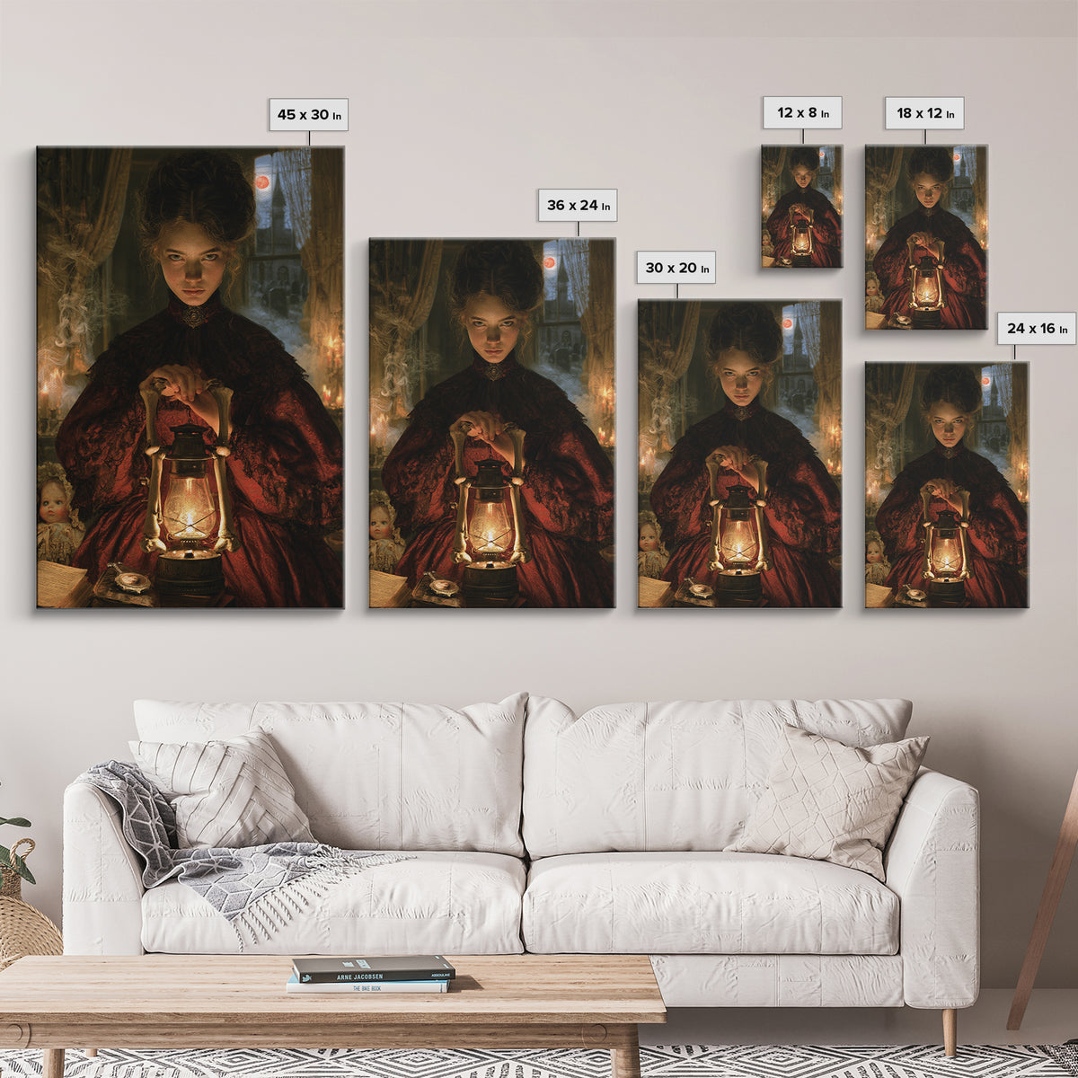 The Bone-Handled Lantern, Antique Gothic Portrait, Vertical Wall Art, Canvas Print, Gothic Wall Decor, Halloween Portrait Art