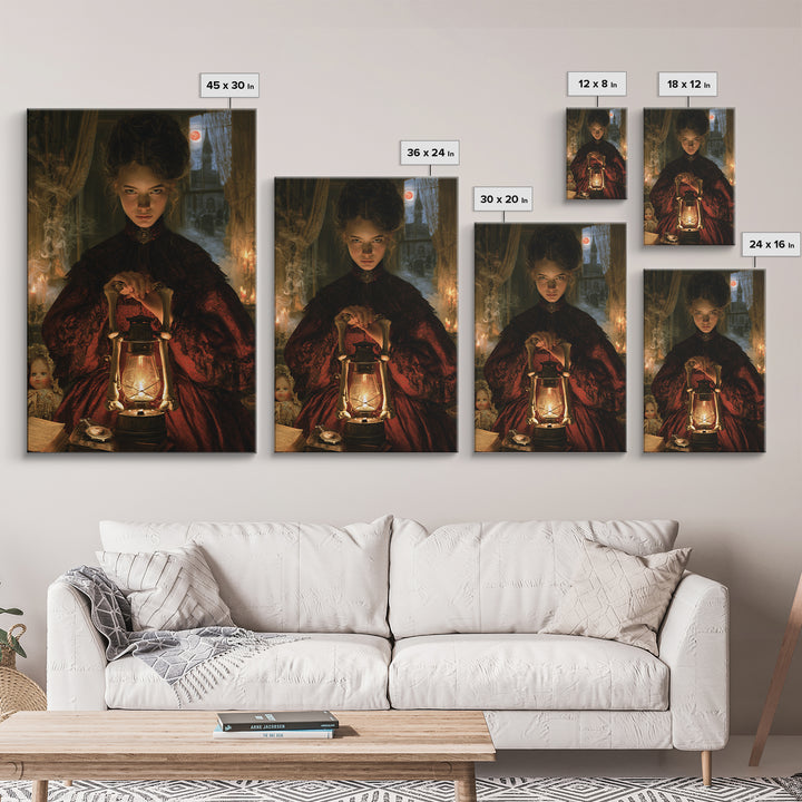 The Bone-Handled Lantern, Antique Gothic Portrait, Vertical Wall Art, Canvas Print, Gothic Wall Decor, Halloween Portrait Art