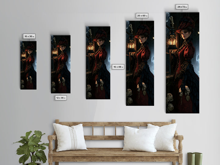 The Bone-Handled Lantern, Victorian Horror Portrait, Tall Narrow Wall Art, Framed Canvas Print, Gothic Wall Decor, Halloween Portrait Art