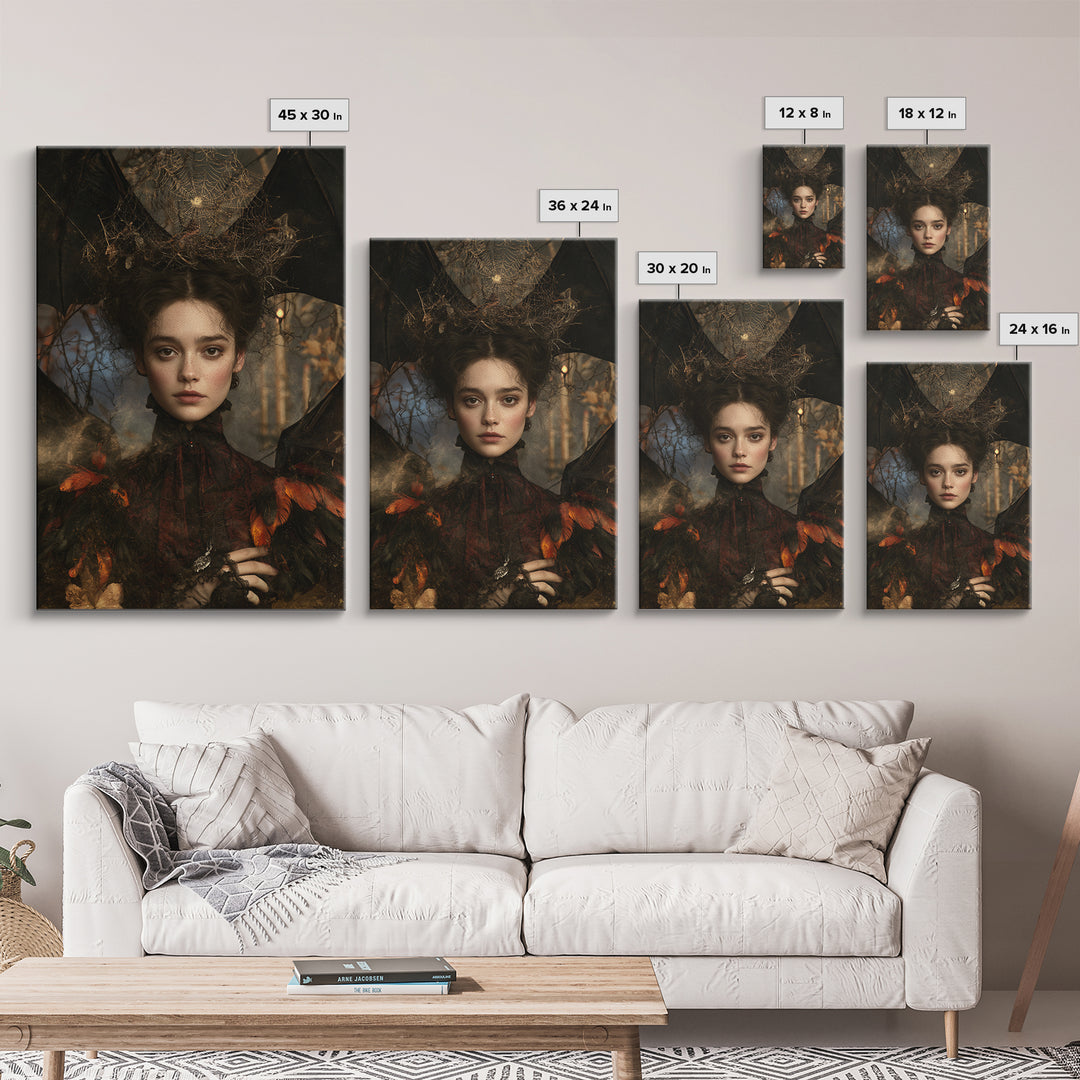The Spiderweb Crown, Antique Gothic Portrait, Vertical Wall Art, Canvas Print, Gothic Wall Decor, Halloween Portrait Art, Macabre Wall Art