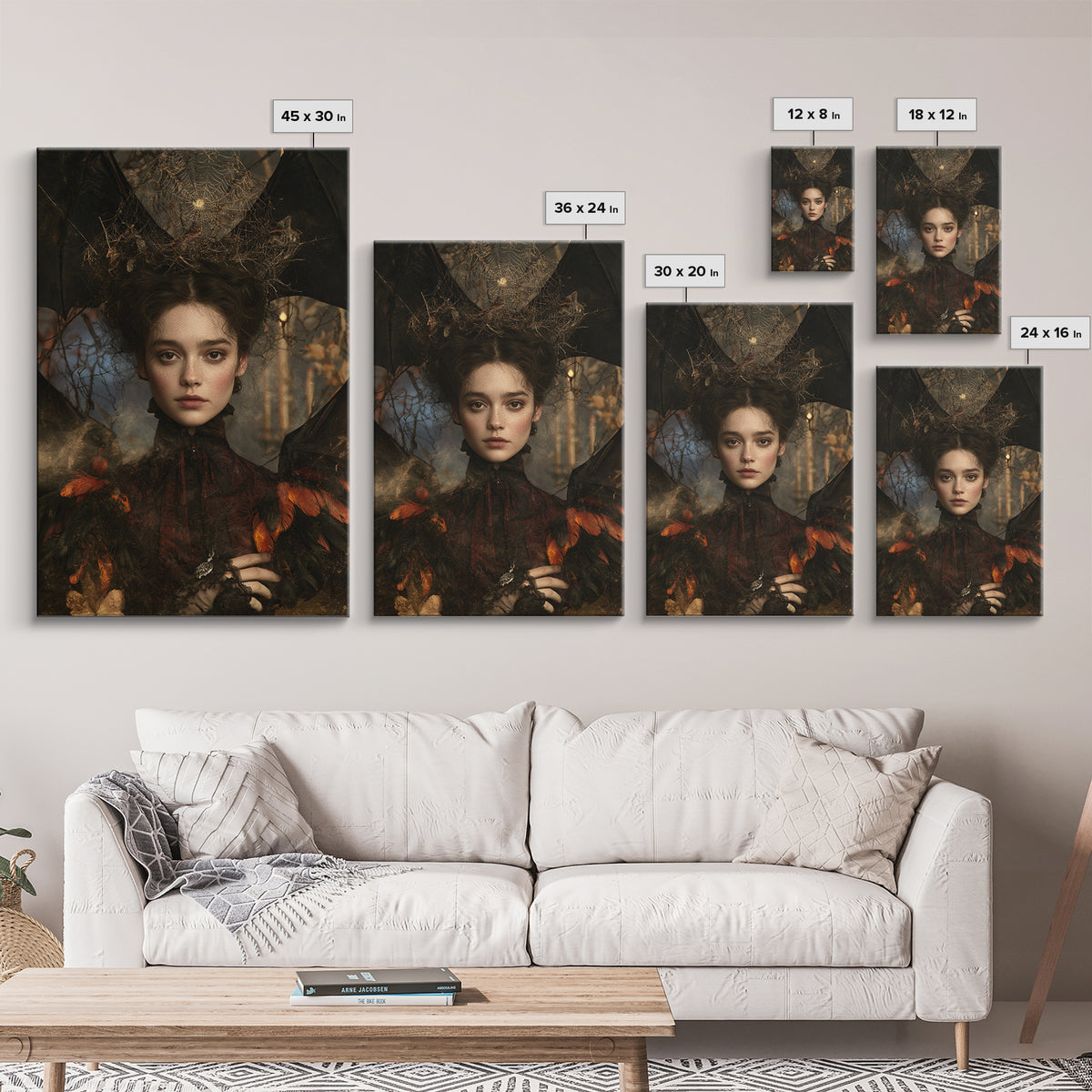The Spiderweb Crown, Antique Gothic Portrait, Vertical Wall Art, Canvas Print, Gothic Wall Decor, Halloween Portrait Art, Macabre Wall Art