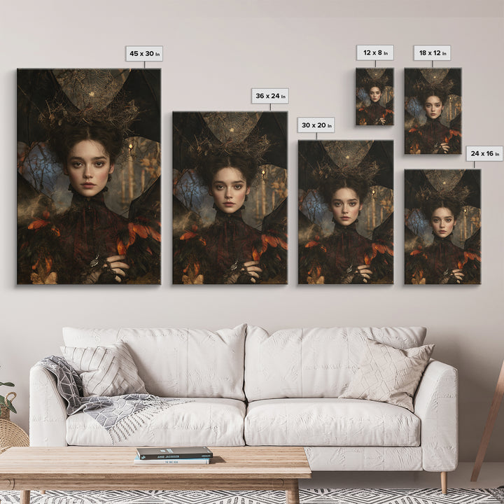 The Spiderweb Crown, Antique Gothic Portrait, Vertical Wall Art, Canvas Print, Gothic Wall Decor, Halloween Portrait Art, Macabre Wall Art