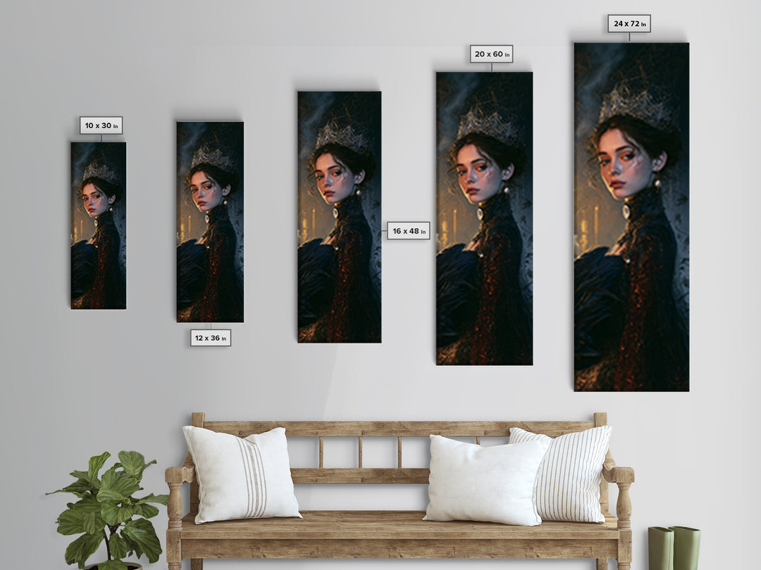 The Spiderweb Crown, Antique Gothic Portrait, Tall Narrow Wall Art, Canvas Print, Gothic Wall Decor, Halloween Portrait Art