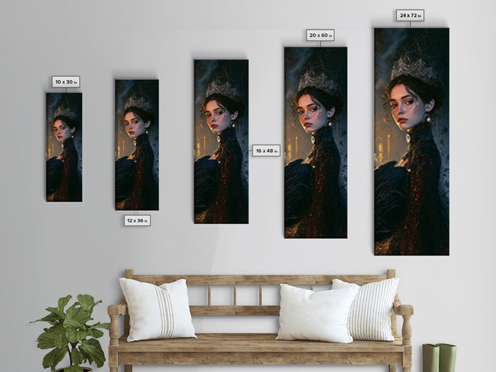 The Spiderweb Crown, Antique Gothic Portrait, Tall Narrow Wall Art, Canvas Print, Gothic Wall Decor, Halloween Portrait Art